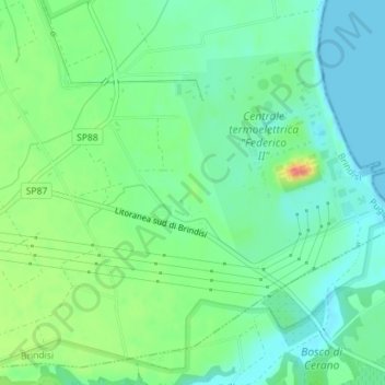 Mapa topográfico Cerano, altitud, relieve