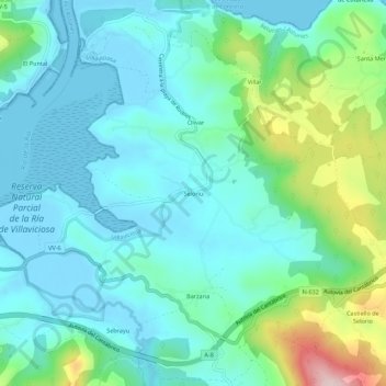 Mapa topográfico Selorio, altitud, relieve