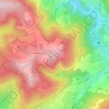 Mapa topográfico Bornberg, altitud, relieve