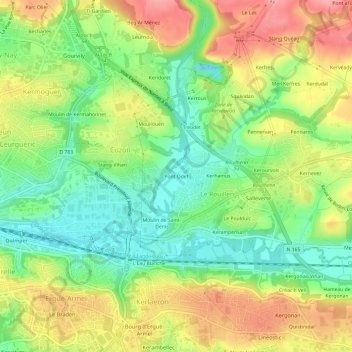 Mapa topográfico Pont Odet, altitud, relieve