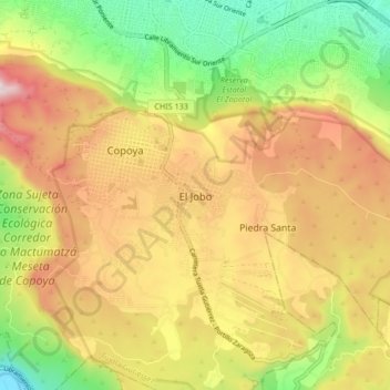 Mapa topográfico El Jobo, altitud, relieve