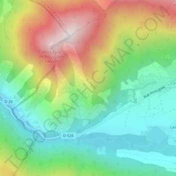 Mapa topográfico le Rousillon, altitud, relieve