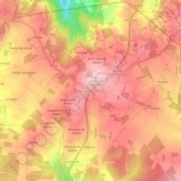 Mapa topográfico O Mesón do Vento, altitud, relieve