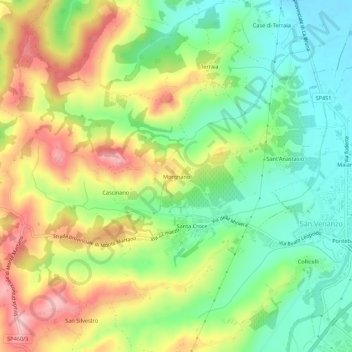 Mapa topográfico Morgnano, altitud, relieve