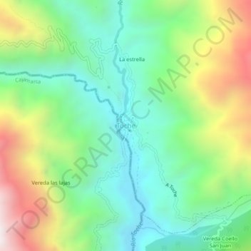 Mapa topográfico Toche, altitud, relieve