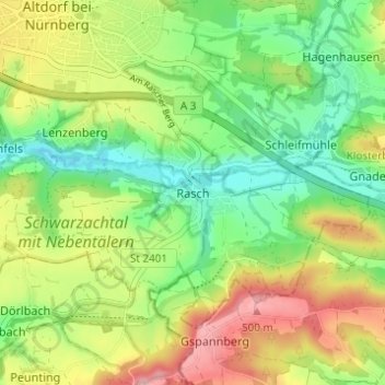 Mapa topográfico Rasch, altitud, relieve