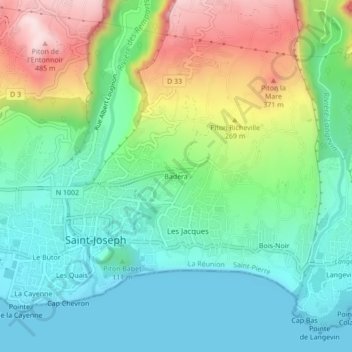 Mapa topográfico Badera, altitud, relieve