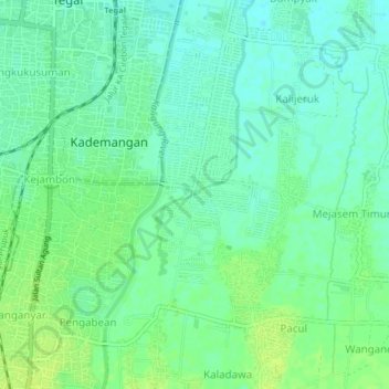 Mapa topográfico Mejasem Barat, altitud, relieve
