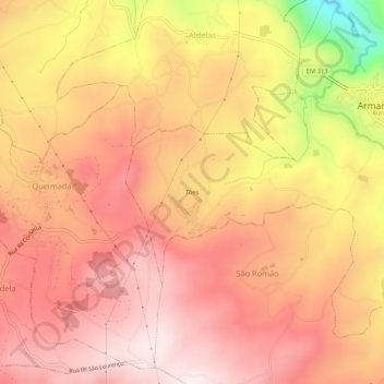 Mapa topográfico Tões, altitud, relieve
