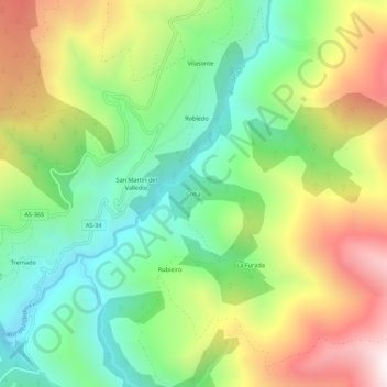 Mapa topográfico Coba, altitud, relieve