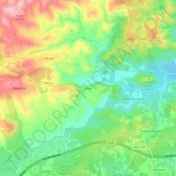 Mapa topográfico Julião, altitud, relieve