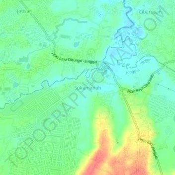 Mapa topográfico Sukamanah, altitud, relieve