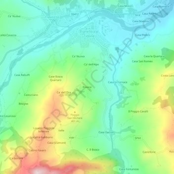Mapa topográfico Fravica, altitud, relieve
