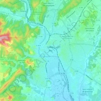Mapa topográfico Alès, altitud, relieve