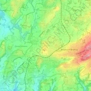 Mapa topográfico Cazzano, altitud, relieve