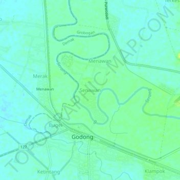 Mapa topográfico Senawan, altitud, relieve