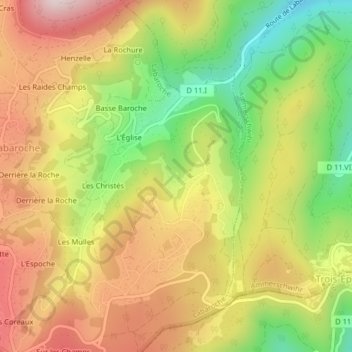 Mapa topográfico Les Granges, altitud, relieve