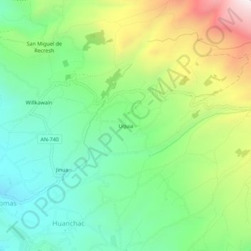 Mapa topográfico Uquia, altitud, relieve