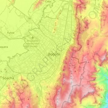 Mapa topográfico Bogotá, altitud, relieve