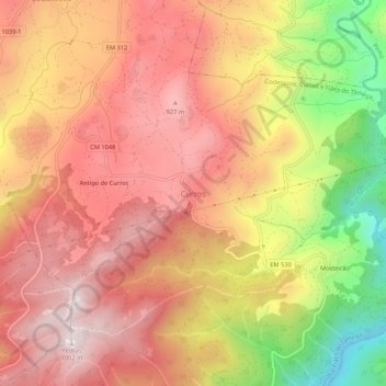 Mapa topográfico Curros, altitud, relieve