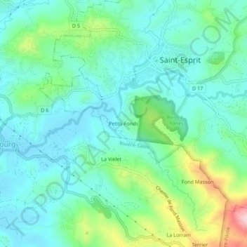 Mapa topográfico Petits-Fonds, altitud, relieve