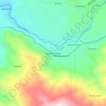 Mapa topográfico Pulpera Huayjo, altitud, relieve
