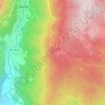 Mapa topográfico Pedra Bela, altitud, relieve