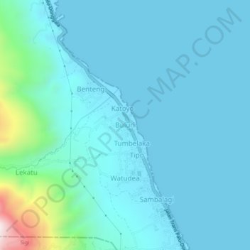 Mapa topográfico Buluri, altitud, relieve