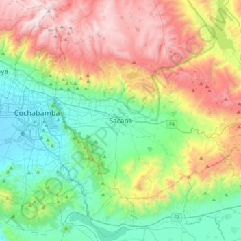 Mapa topográfico Sacaba, altitud, relieve
