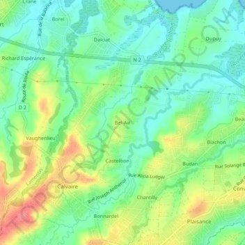 Mapa topográfico Bel-Air, altitud, relieve