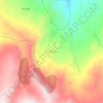 Mapa topográfico La Mesa, altitud, relieve