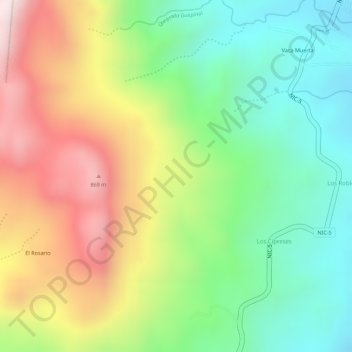 Mapa topográfico Los Robles, altitud, relieve