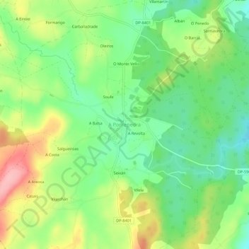 Mapa topográfico A Pontepedra, altitud, relieve