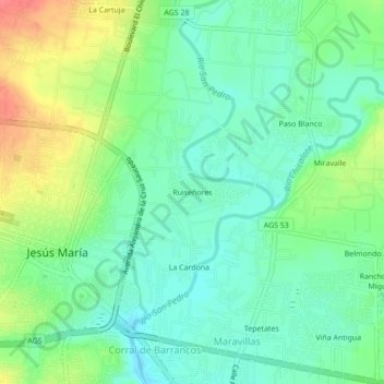 Mapa topográfico Ruiseñores, altitud, relieve