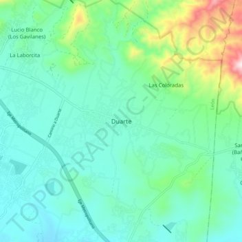 Mapa topográfico Duarte, altitud, relieve