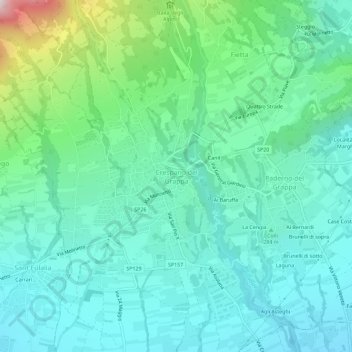 Mapa topográfico Crespano del Grappa, altitud, relieve