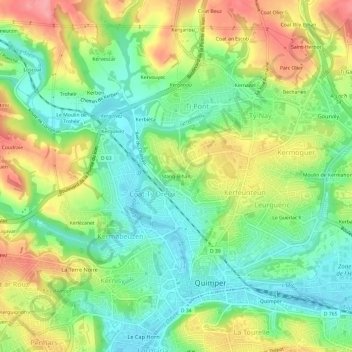 Mapa topográfico Stang-Bihan, altitud, relieve