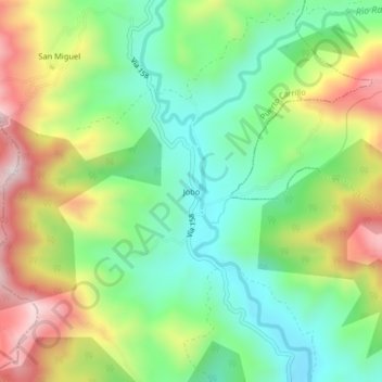Mapa topográfico Jobo, altitud, relieve