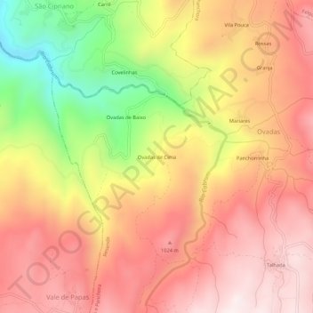 Mapa topográfico Ovadas de Cima, altitud, relieve