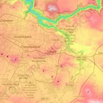 Mapa topográfico Tonalá, altitud, relieve