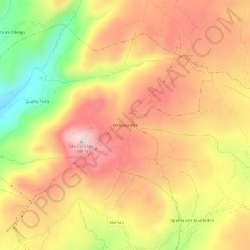 Mapa topográfico Dirão da Rua, altitud, relieve