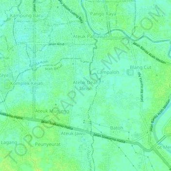 Mapa topográfico Ateuk Deah Tanoh, altitud, relieve