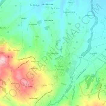 Mapa topográfico Monteraschino, altitud, relieve