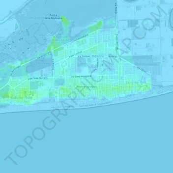 Mapa topográfico Bibione Spiaggia, altitud, relieve