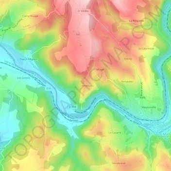 Mapa topográfico Ginestous, altitud, relieve