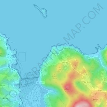 Mapa topográfico Antzora, altitud, relieve