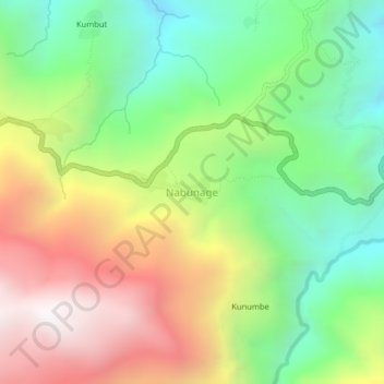 Mapa topográfico Nabunage, altitud, relieve