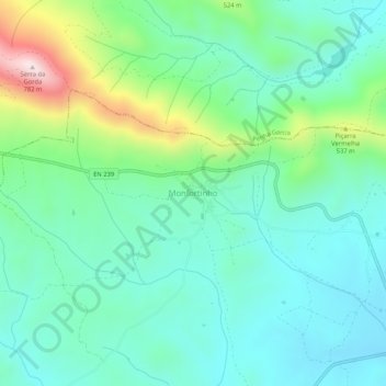Mapa topográfico Monfortinho, altitud, relieve