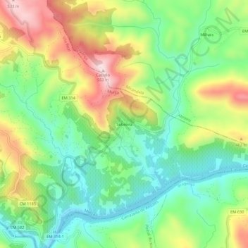 Mapa topográfico Sobreira, altitud, relieve