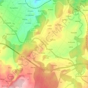 Mapa topográfico A Bandeira, altitud, relieve